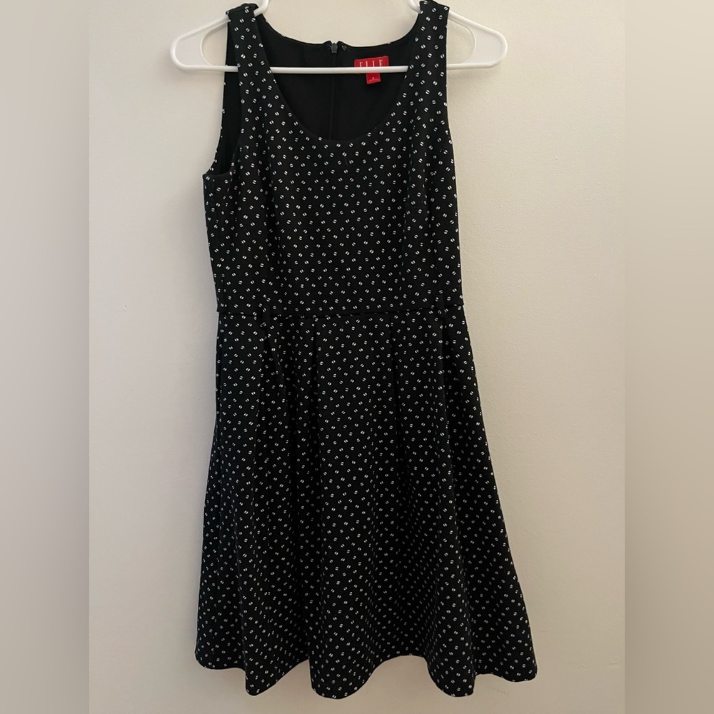 Elle Black Dress with White Dots Size 4 Stretchy Material